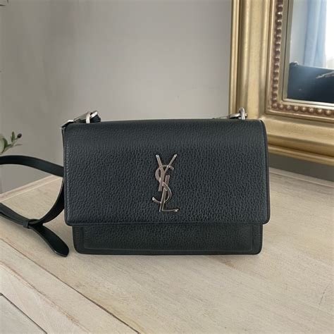 monogram ysl sunset small chain pebbled leather shoulder bag|Sunset Handbags Collection for Women .